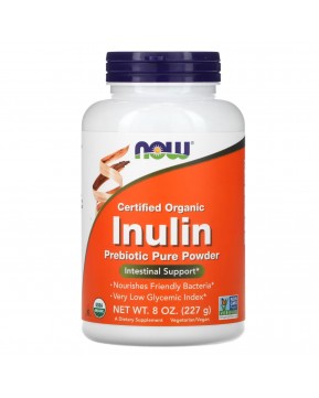 NOW Foods, сертифицированный органический инулин, пребиотик в чистом порошке, 227 г (8 унций)